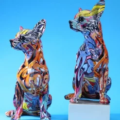 Comfort u0026 Style Wohndeko-Bunte Chihuahua-Hundestatue aus Kunstharz – moderne Dekofigur
