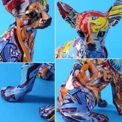 Comfort u0026 Style Wohndeko-Bunte Chihuahua-Hundestatue aus Kunstharz – moderne Dekofigur