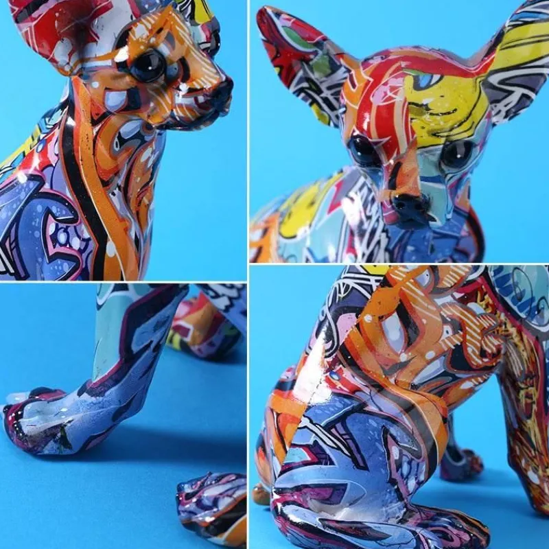 Comfort u0026 Style Wohndeko-Bunte Chihuahua-Hundestatue aus Kunstharz – moderne Dekofigur