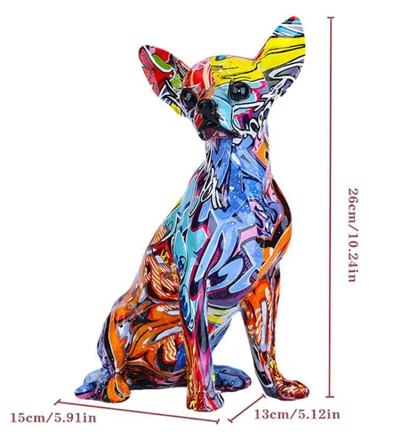 Comfort u0026 Style Wohndeko-Bunte Chihuahua-Hundestatue aus Kunstharz – moderne Dekofigur