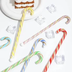 Plates u0026 More Küche & Esszimmer-Bunter Weihnachtslöffel mit langem Griff – Kreativer Rührstab aus Glas für Saft, Kaffee und Kuchen