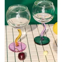 Plates u0026 More Küche & Esszimmer-Buntes Weinglas mit gedrehtem Stiel – 300 ml Kelch