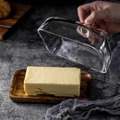 Space Savvy Küche & Esszimmer-Butterdose aus Holz und Glas – Eleganter Butterbehälter für die Küche