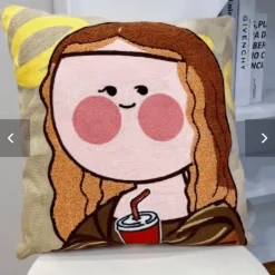 Pillow Haven Bettzeug|Wohndeko-Cartoon Ölgemälde Stickerei Kissen - Dekoratives Akzentkissen