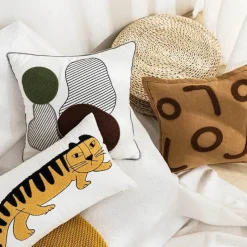 Pillow Haven Bettzeug-Cartoon Tiger Kissenbezug - Bestickte Schlafzimmerdekoration aus Baumwolle