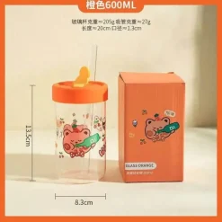 Plates u0026 More Küche & Esszimmer-Cartoon-Glasbecher mit Deckel und Strohhalm – 600 ml Trinkgeschirr