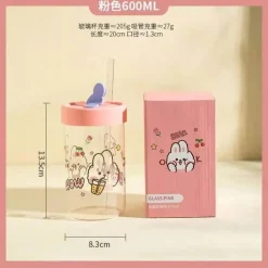 Plates u0026 More Küche & Esszimmer-Cartoon-Glasbecher mit Deckel und Strohhalm – 600 ml Trinkgeschirr