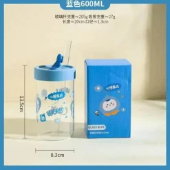 Plates u0026 More Küche & Esszimmer-Cartoon-Glasbecher mit Deckel und Strohhalm – 600 ml Trinkgeschirr