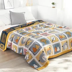 Wrap u0026 Relax Bettzeug-Cartoon-Katzen-Steppdecke – Sommerdecke aus 100 % Baumwolle