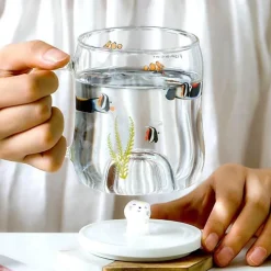 The Cozy Mug Küche & Esszimmer-Cartoon-Katzen-Tasse – süßes transparentes Trinkgeschirr