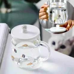 The Cozy Mug Küche & Esszimmer-Cartoon-Katzen-Tasse – süßes transparentes Trinkgeschirr