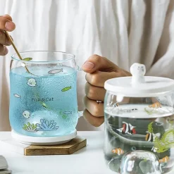 The Cozy Mug Küche & Esszimmer-Cartoon-Katzen-Tasse – süßes transparentes Trinkgeschirr