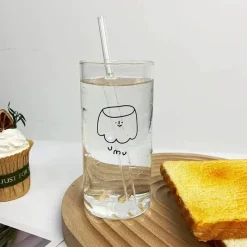 Tom Küche & Esszimmer-Cartoon-Saftbecher mit Strohhalm - Transparenter Kinderglasbecher