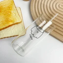 Tom Küche & Esszimmer-Cartoon-Saftbecher mit Strohhalm - Transparenter Kinderglasbecher