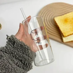 Tom Küche & Esszimmer-Cartoon-Saftbecher mit Strohhalm - Transparenter Kinderglasbecher