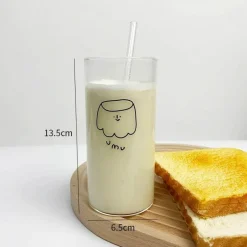 Tom Küche & Esszimmer-Cartoon-Saftbecher mit Strohhalm - Transparenter Kinderglasbecher