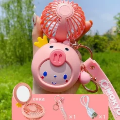 Roam Ready Frauenpflege|Körperpflege-Cartoon-Schminkspiegel mit USB-Ventilator – Tragbares Kosmetikwerkzeug