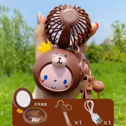 Roam Ready Frauenpflege|Körperpflege-Cartoon-Schminkspiegel mit USB-Ventilator – Tragbares Kosmetikwerkzeug