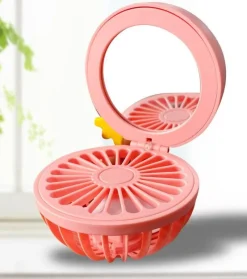 Roam Ready Frauenpflege|Körperpflege-Cartoon-Schminkspiegel mit USB-Ventilator – Tragbares Kosmetikwerkzeug