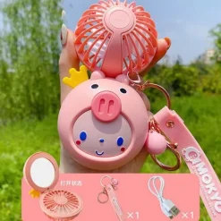 Roam Ready Frauenpflege|Körperpflege-Cartoon-Schminkspiegel mit USB-Ventilator – Tragbares Kosmetikwerkzeug