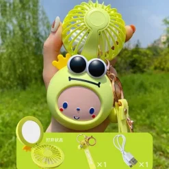 Roam Ready Frauenpflege|Körperpflege-Cartoon-Schminkspiegel mit USB-Ventilator – Tragbares Kosmetikwerkzeug