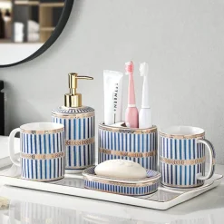 The Bath Nook Badezimmer-Ceramic Bathroom Set - Stripe Gilt Design