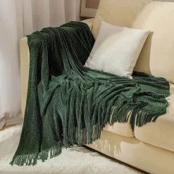 Wrap u0026 Relax Bettzeug-Chenille-Strickdecke – weicher, kühlender Sofabezug mit Quasten am Bettende