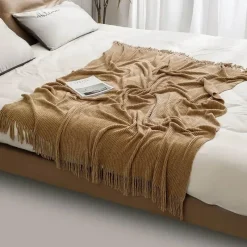 Wrap u0026 Relax Bettzeug-Chenille-Strickdecke – weicher, kühlender Sofabezug mit Quasten am Bettende