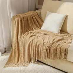 Wrap u0026 Relax Bettzeug-Chenille-Strickdecke – weicher, kühlender Sofabezug mit Quasten am Bettende