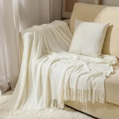 Wrap u0026 Relax Bettzeug-Chenille-Strickdecke – weicher, kühlender Sofabezug mit Quasten am Bettende