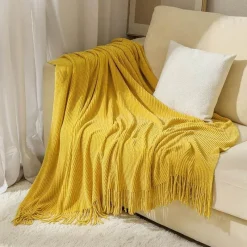 Wrap u0026 Relax Bettzeug-Chenille-Strickdecke – weicher, kühlender Sofabezug mit Quasten am Bettende