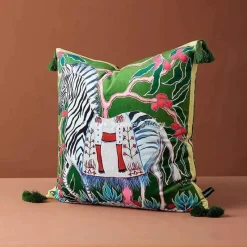 Guvinci Gallery Bettzeug-Chinoiserie Zebra Kissenbezug - Dekoratives Pfingstrosen Quastenkissen