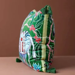 Guvinci Gallery Bettzeug-Chinoiserie Zebra Kissenbezug - Dekoratives Pfingstrosen Quastenkissen