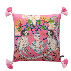 Guvinci Gallery Bettzeug-Chinoiserie Zebra Kissenbezug - Dekoratives Pfingstrosen Quastenkissen