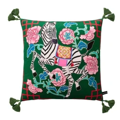 Guvinci Gallery Bettzeug-Chinoiserie Zebra Kissenbezug - Dekoratives Pfingstrosen Quastenkissen