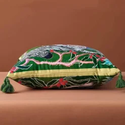 Guvinci Gallery Bettzeug-Chinoiserie Zebra Kissenbezug - Dekoratives Pfingstrosen Quastenkissen