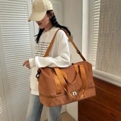 BagAura Taschen & Geldbörsen-Cord-Reisetasche – Schuhfach, Weekender-Tasche