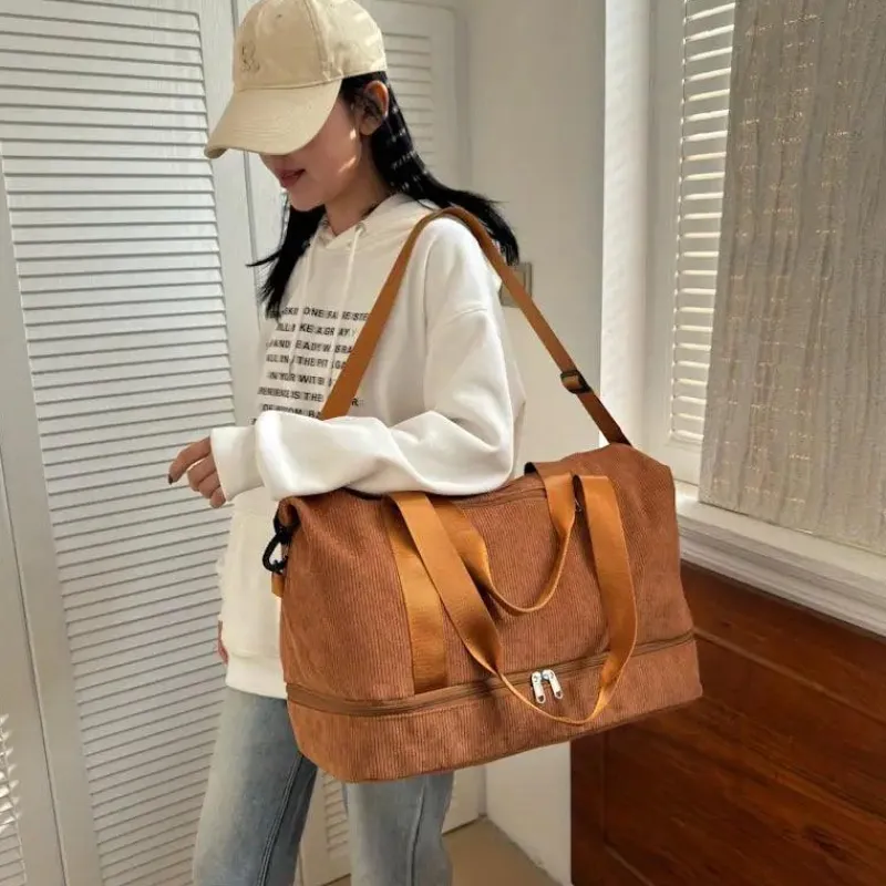 BagAura Taschen & Geldbörsen-Cord-Reisetasche – Schuhfach, Weekender-Tasche