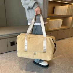 BagAura Taschen & Geldbörsen-Cord-Reisetasche – Schuhfach, Weekender-Tasche