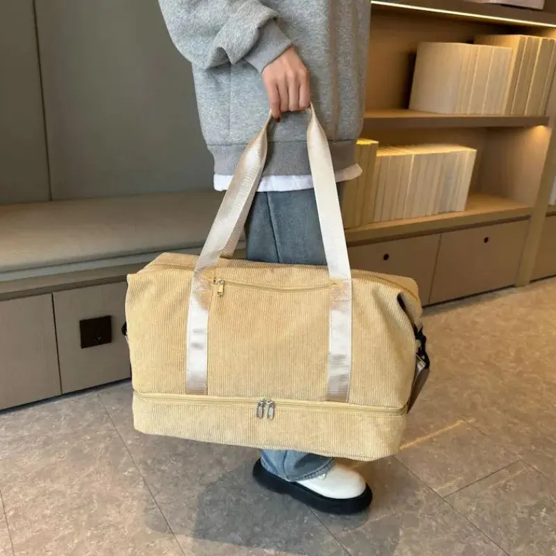 BagAura Taschen & Geldbörsen-Cord-Reisetasche – Schuhfach, Weekender-Tasche