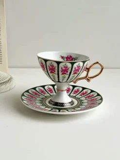 Elegance at the Table Küche & Esszimmer-Court Style Latte Cappuccino-Tassen-Set mit Untertasse – Elegantes Teetassen-Set