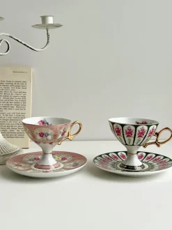 Elegance at the Table Küche & Esszimmer-Court Style Latte Cappuccino-Tassen-Set mit Untertasse – Elegantes Teetassen-Set