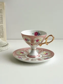 Elegance at the Table Küche & Esszimmer-Court Style Latte Cappuccino-Tassen-Set mit Untertasse – Elegantes Teetassen-Set