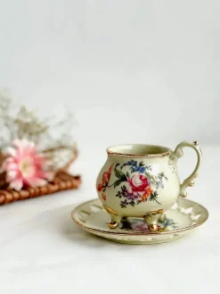 Elegance at the Table Küche & Esszimmer-Court Style Latte Cappuccino-Tassen-Set mit Untertasse – Elegantes Teetassen-Set