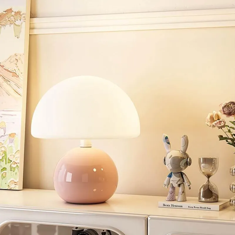 The Light Loft Beleuchtung-Cremefarbene Pilz-Tischlampe – Moderne rustikale Leuchte