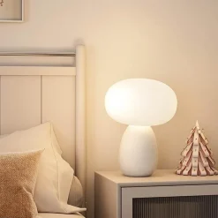 The Light Loft Beleuchtung-Cremefarbene Pilz-Tischlampe – Moderne rustikale Leuchte