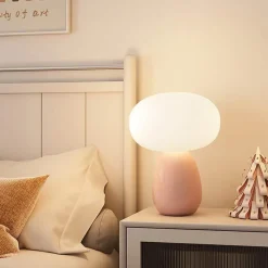 The Light Loft Beleuchtung-Cremefarbene Pilz-Tischlampe – Moderne rustikale Leuchte