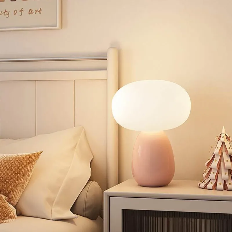 The Light Loft Beleuchtung-Cremefarbene Pilz-Tischlampe – Moderne rustikale Leuchte