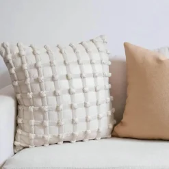 The Cushion Corner Bettzeug-Cremeweiß karierter 3D-Kissenbezug mit Luftpolstern – leichter luxuriöser dekorativer Kissenbezug