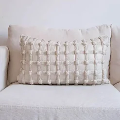 The Cushion Corner Bettzeug-Cremeweiß karierter 3D-Kissenbezug mit Luftpolstern – leichter luxuriöser dekorativer Kissenbezug